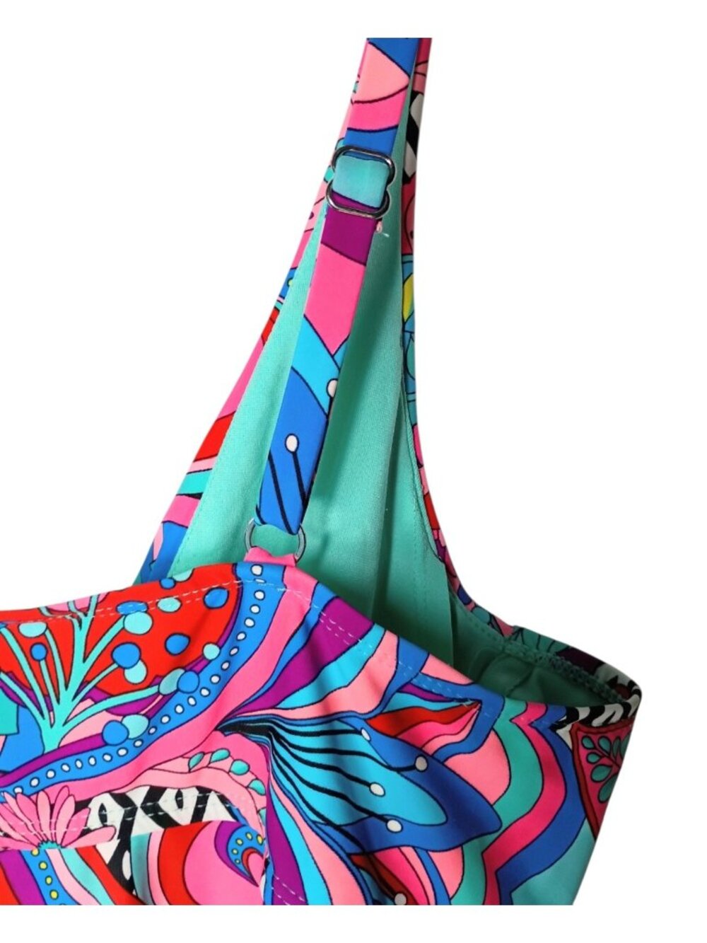 Catalina Abstract Mod Swim Tankini Top L Colorful Artsy Beach Stretch - Picture 5 of 8